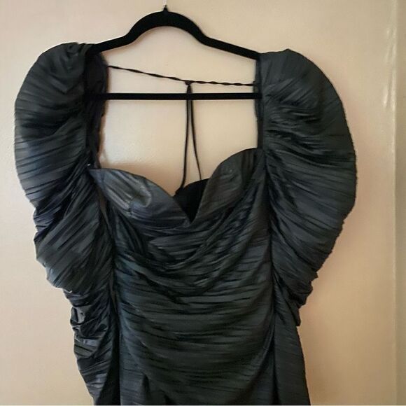 Michael Costello x Revolve Belem mini dress faux leather 80s puff sleeve party S - Picture 11 of 14